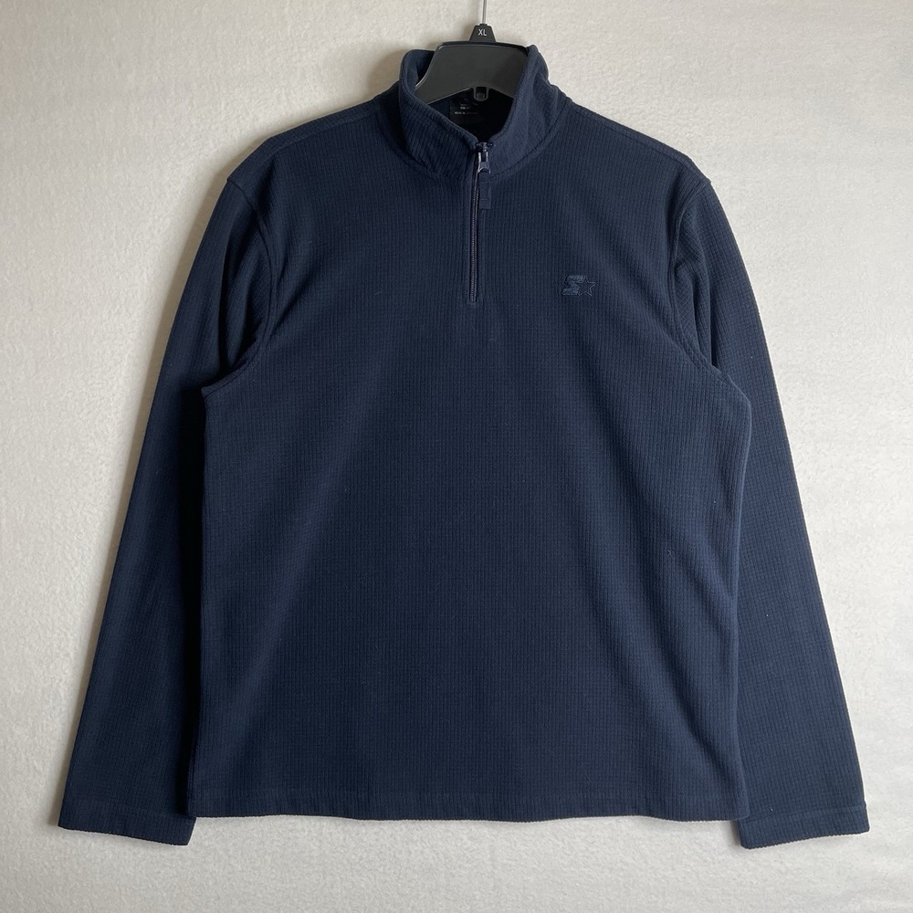 Starter Sweatshirt Men's M Navy Solid Waffle Knit Stretch Long Sleeve 1/4 Zip
